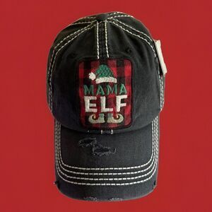 NEW Mama Elf Cap/Hat Christmas Holiday Black Distressed Adjustable Adult Size